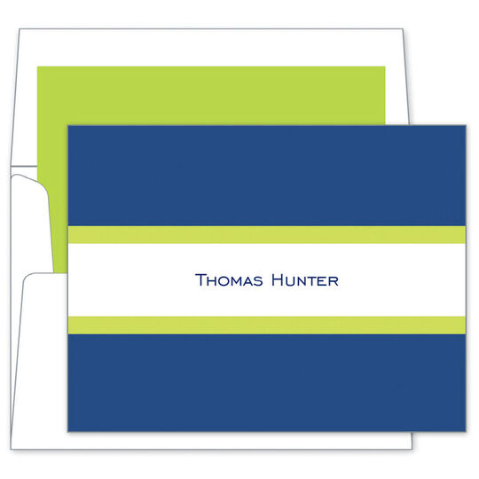 Navy & Lime Stripe Folded Note Cards